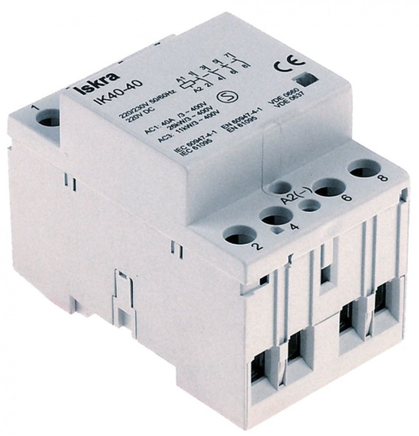 Contactor IK63-40, bobina actionare 230V, contacte 4NO, rezistiv 63 A, inductiv (AC3/400V) 18,5 kW, montare pe sina DIN - 380260