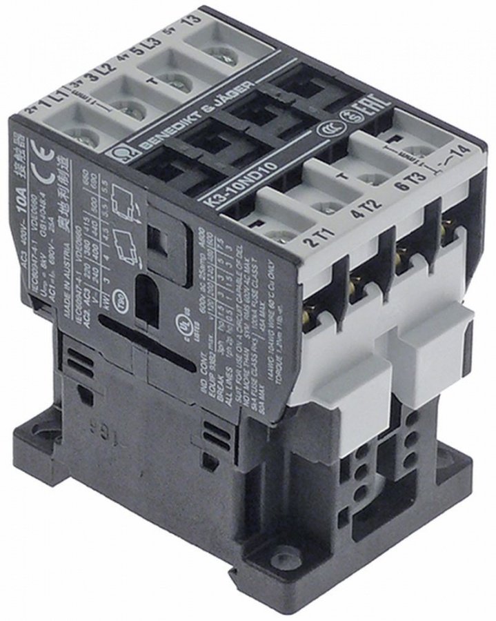 Contactor BENEDIKT & JÄGER K3-10A10, 230 V, rezistiv 25 A, motor (AC3/400 V) 10 A / 4 kW, K3-10A10230 - 380772