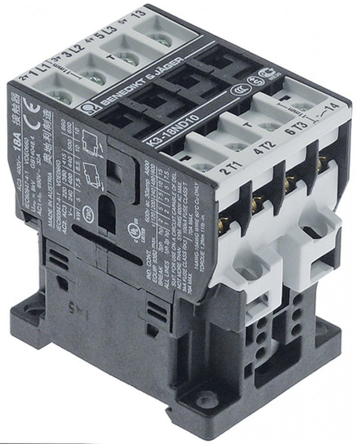 Contactor K3-18ND10, 230 V, rezistiv 32 A, inductiv 18 A / 7,5 kW, contacte 3NO+1NO - 380774
