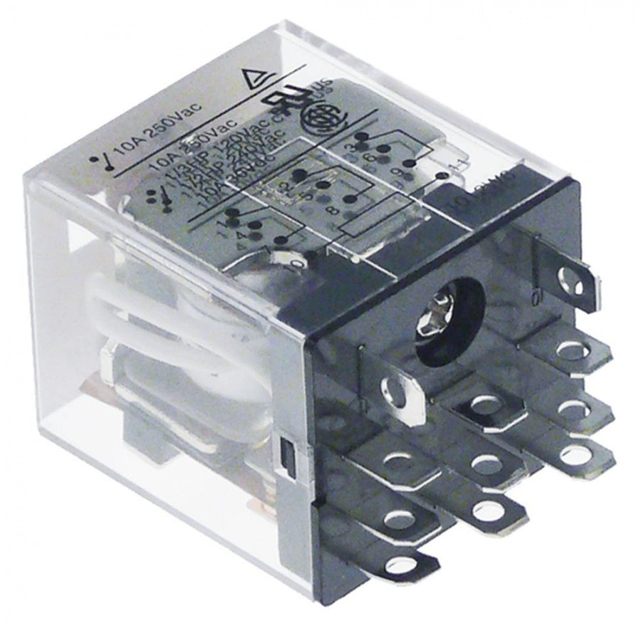 power relays 230VAC 10 A 3CO raster size 10 mm plug-in connection 250 V connection 4,8 mm