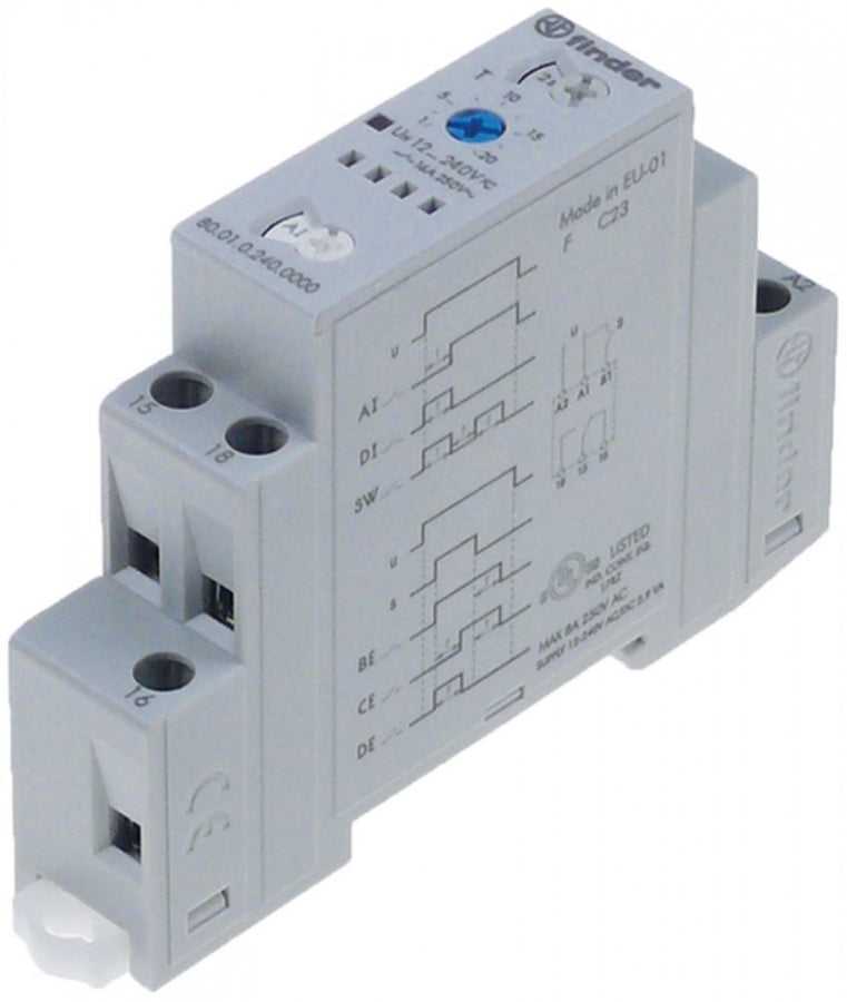 time relay FINDER F45 time domain 0,1s-24h 12-240V AC/DC 16A DIN railmm 1CO