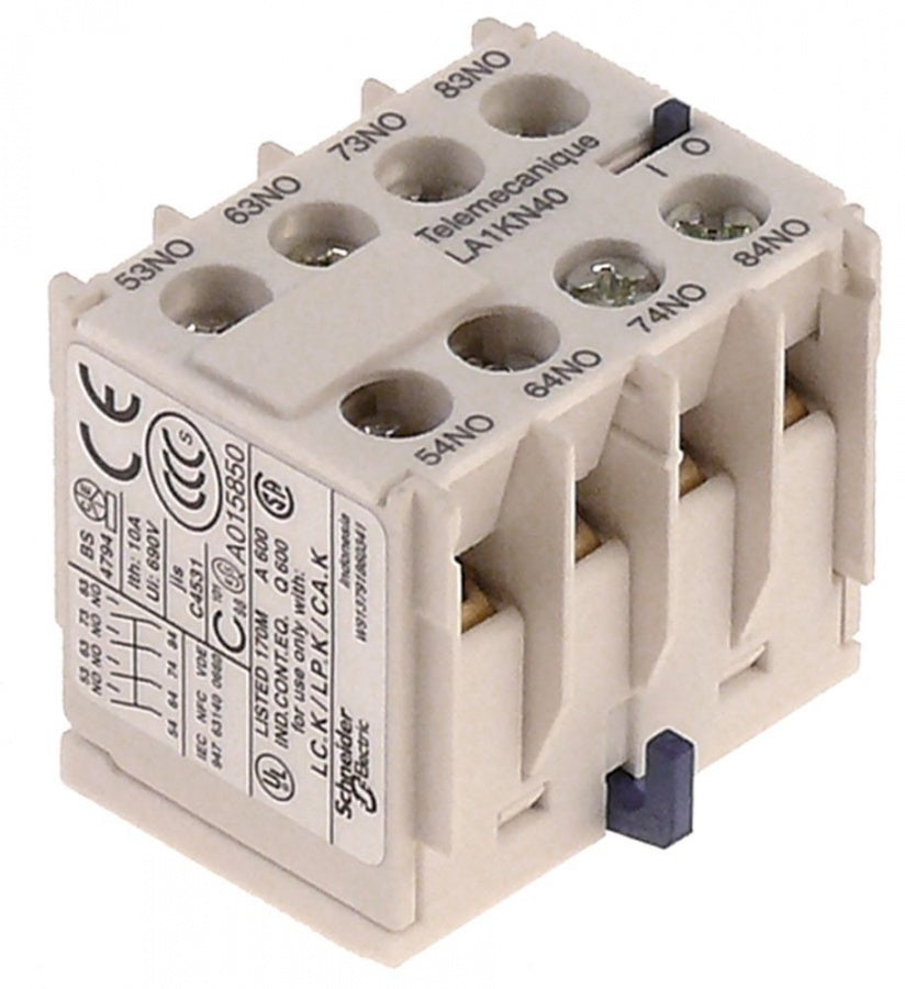 Contacte Auxiliare, contacte 3 ND/1 NI, AC15 10 A, conectare cu surub, pentru contactoare LC1K - Cod 380987