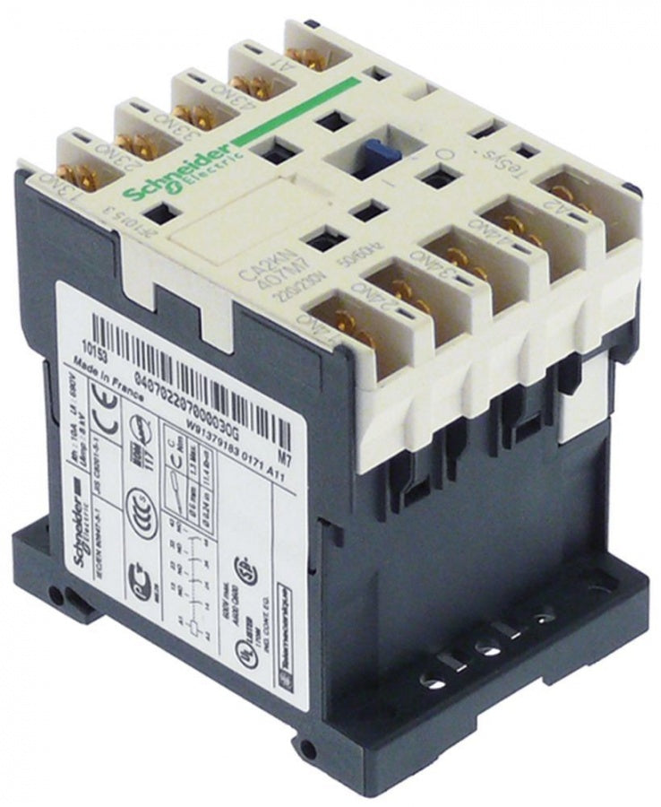 auxiliary contactor 230V AC1 10A type CA2KN407M7 connection male faston 2,8mm/6,3mm contacts 4NO