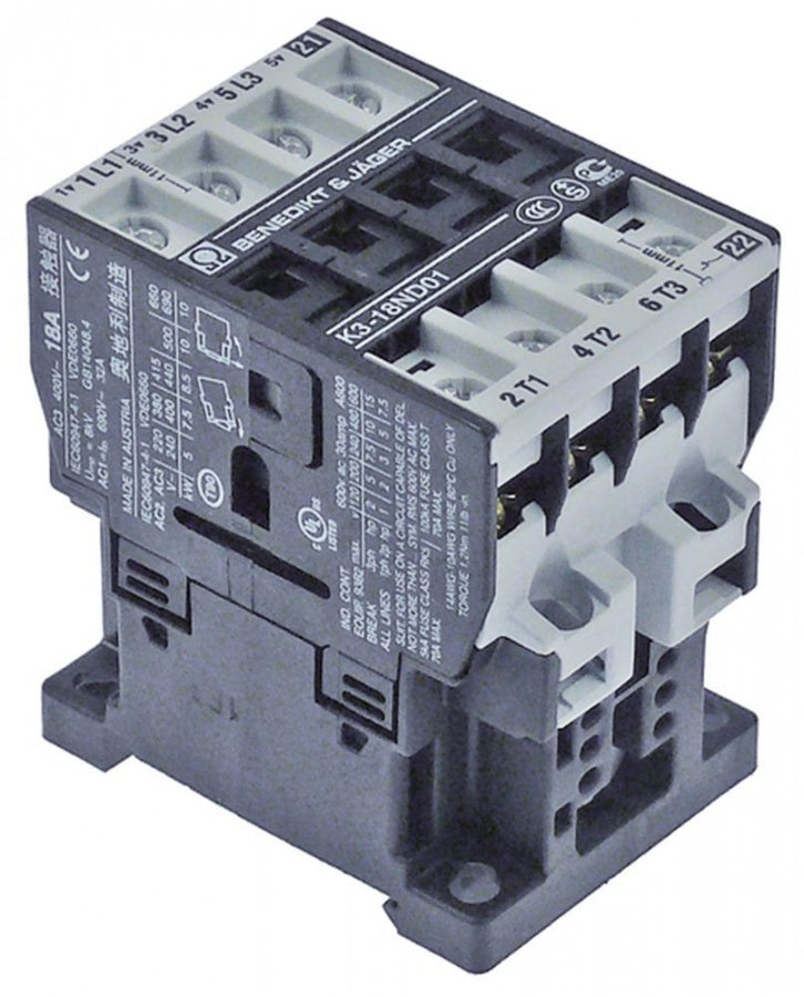 power contactor resistive load 32A 230VAC (AC3/400V) 18A/7,5kW main contacts 3NO