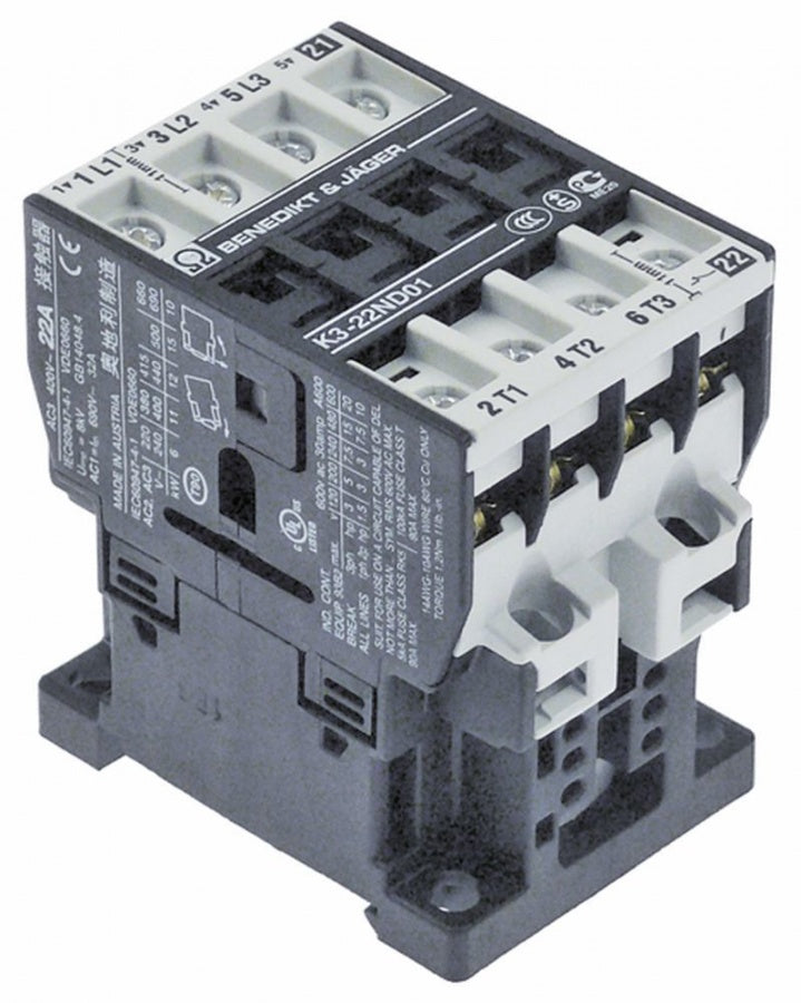 power contactor resistive load 32A 230VAC (AC3/400V) 22A/11kW main contacts 3NO