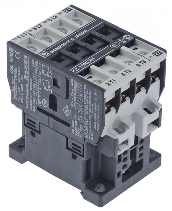 power contactor resistive load 25A 180-210VAC (AC3/400V) 10A/4kW main contacts 3NO