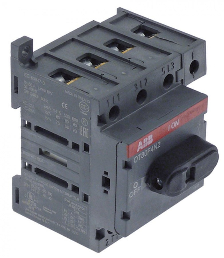 Deconector - separator de sarcina ON/OFF, ABB tip OT80F4N2, 690 V, 80 A, shaft ø 6x6 mm, 4 contacte NC - 381193