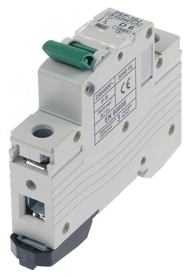 line circuit breaker 1-pole 6 A tripping type D rated 230/400V connection screw mounting DIN rail