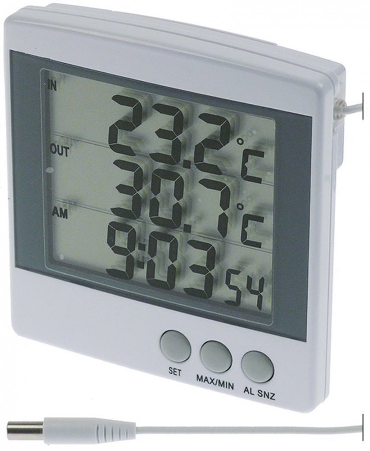 Termometru cu 2 temperaturi -50 +70°C, L 100x100 mm, cablu 3 m, display digital, cu 1 baterie AAA - 381349