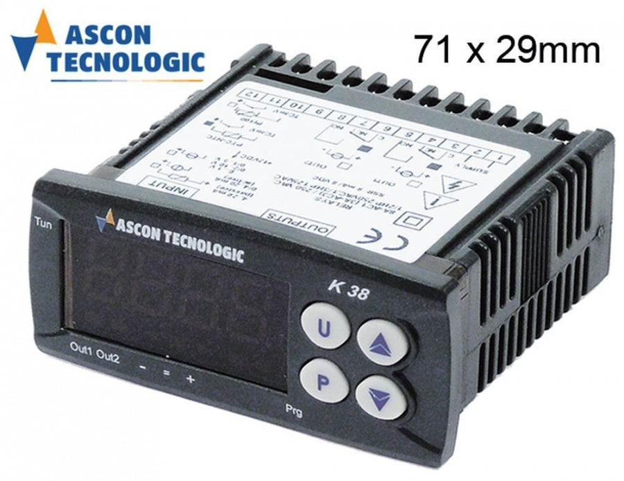 Controller electronic ASCON TECNOLOGIC K38-FERR--E--, cu 2 relee iesire, alimentare 12V AC/DC, sonde NTC/PTC/TC(J,K)