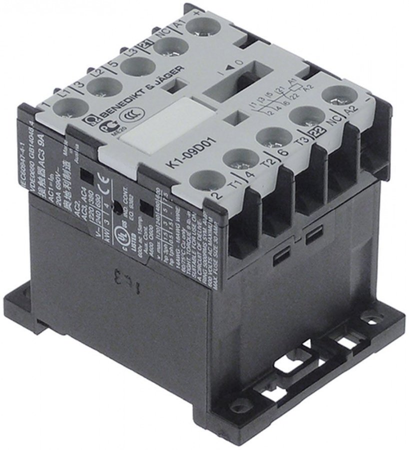 contactor de putere AC1 20A 230VAC (AC3/400V) 4kW 3NO contacte auxiliare 1NC racord racord cu șurub