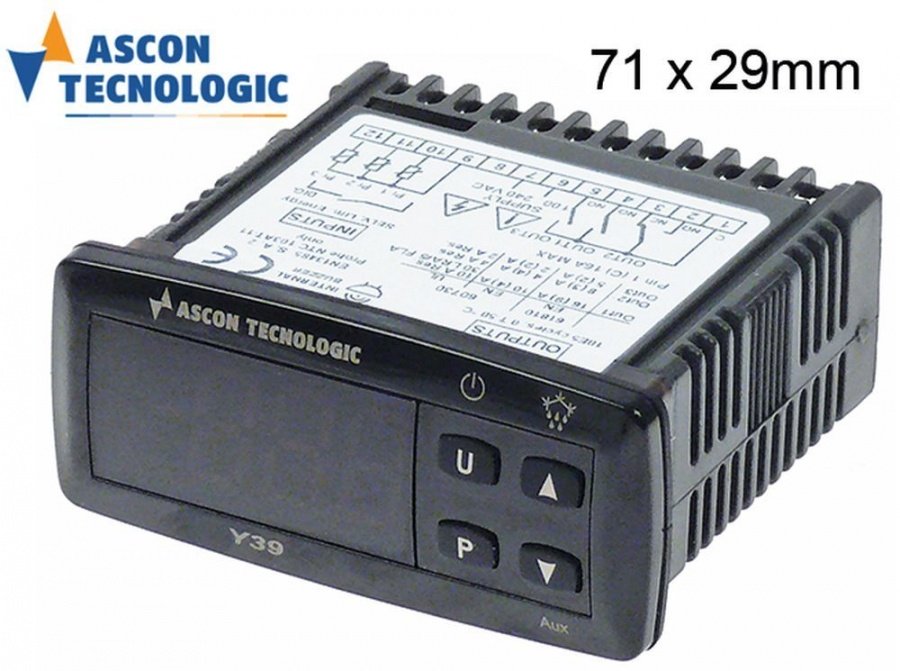 Termostat digital TECNOLOGIC Y39 inlocuieste TLY29, L 71x29 mm, 100-240 V, cu 3 relee, senzor compatibil NTC/PTC, -50+150°C - 381502