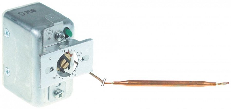 Termostat, gama temperatura 0-150°C, 1 contact, 16 A, senzor ø 6 mm, lungime senzor 116 mm, lungime tub capilar 1000 mm - Cod 390145