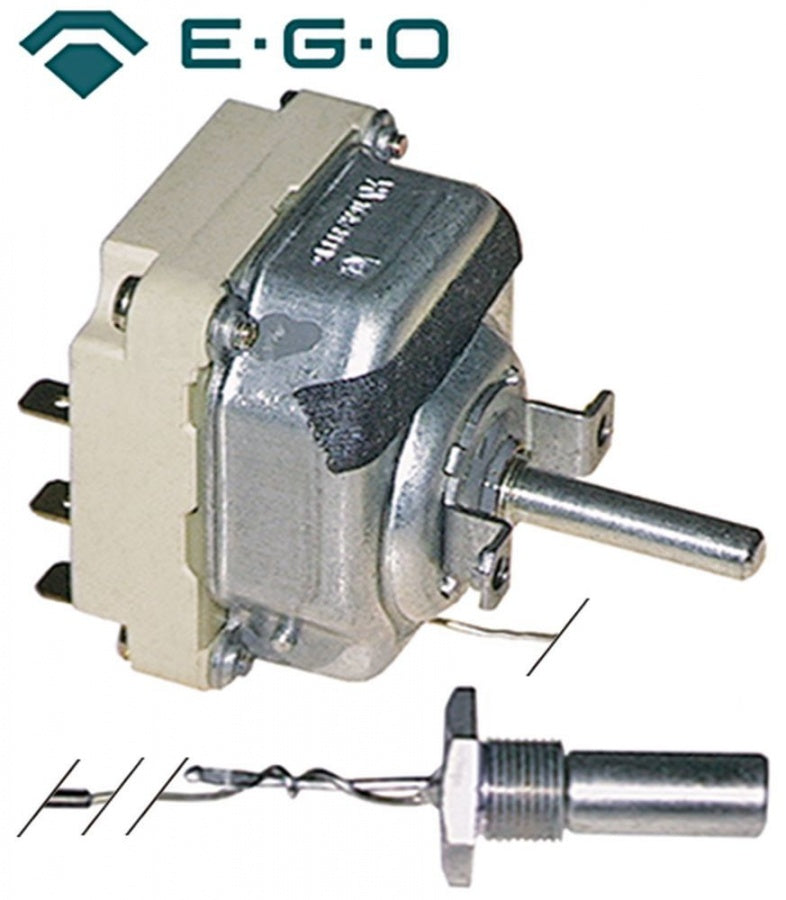 Termostat trifazic pentru friteuza 80-185°C, 3 NO, 16 A, senzor ø 11x28 mm, fir capilar L 900 mm, EGO 55.34032.839 - 390190