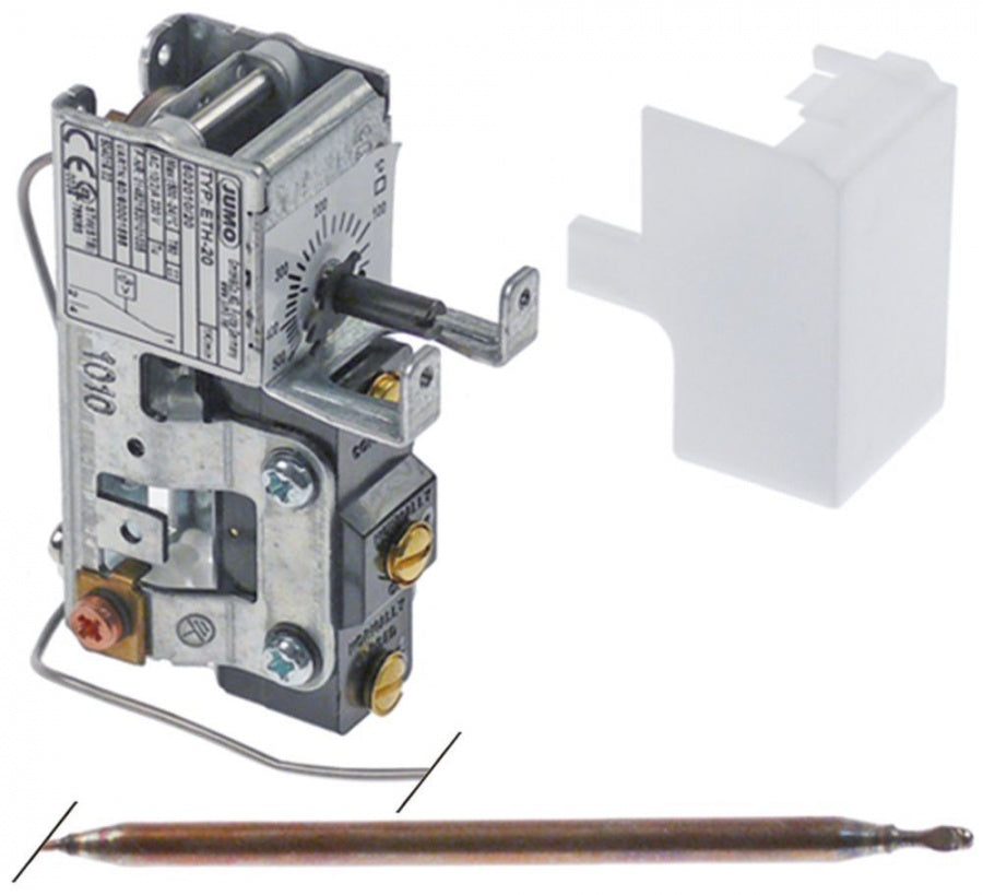 thermostat t.max. 500°C temperature range 20-500°C 1-pole 1CO 10A probe ø 6mm probe length 125mm