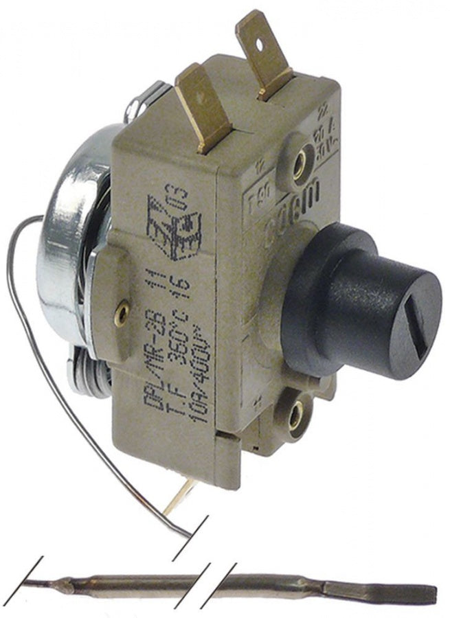 Termostat de siguranta 360°C, 1 NC, 10 A, senzor ø 3 mm, L 150 mm, fir capilar L 1050 mm - 391038