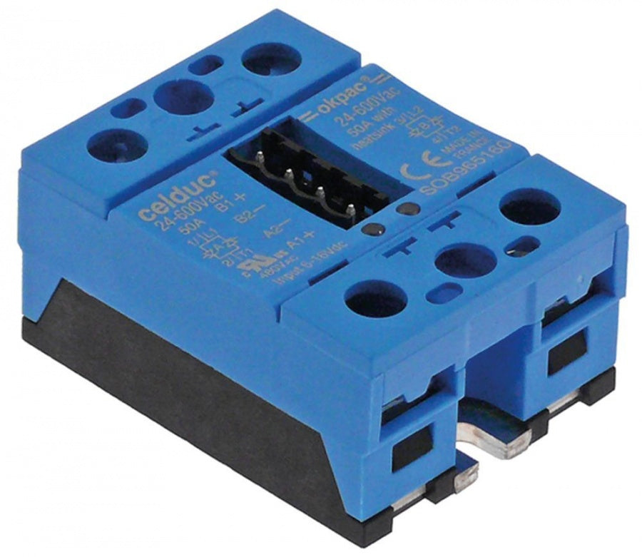 Releu de putere electronic - semiconductor SSR CELDUC 2 phase 50A 24-600V 6-16VDC L 59mm W 46mm screw type SOB965160