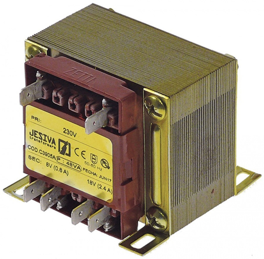 transformer primary 230V secondary 7.5/15V 40VA secondary 0.6/2.4A connection male faston 6.3mm