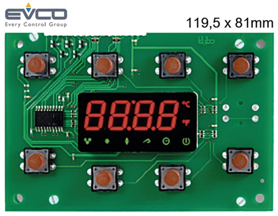 electronic controller EVCO type EVC80S10, 230 V, L 119.5 x 81 mm, PTC, relay outputs 2