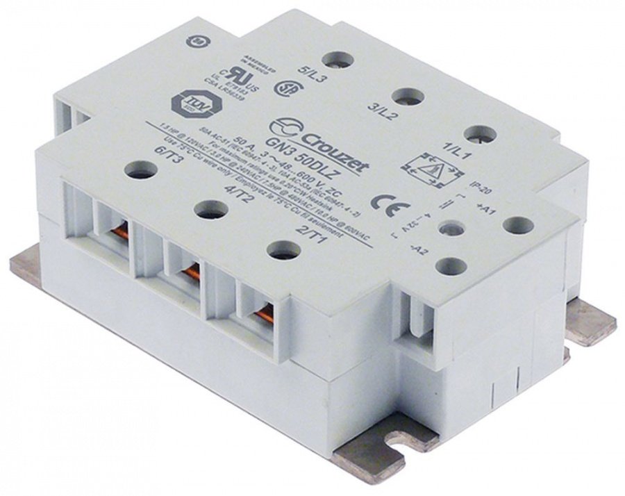 Releu de putere electronic - semiconductor SSR CROUZET GN350DLZ, trifazic 50 A, 105 x 80 mm - 403542