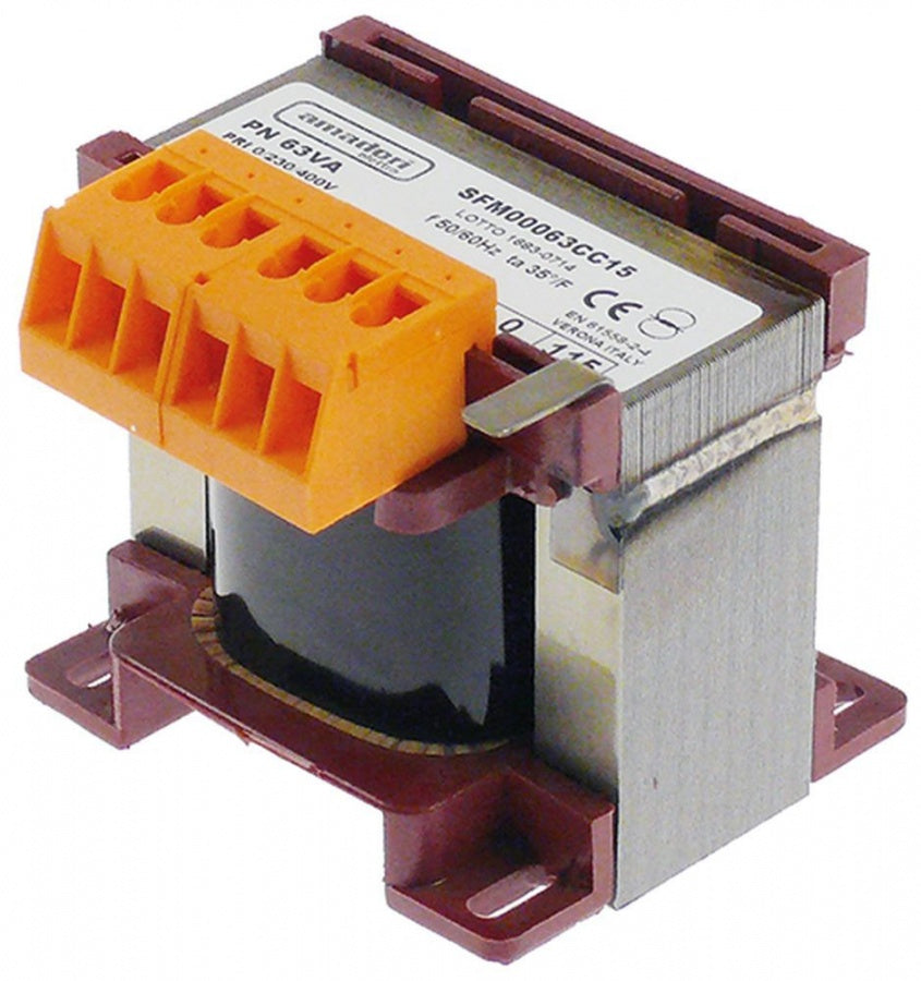 transformer primary 230/400VAC secondary 115VAC 63VA secondary 0,5A H 78mm L 85mm W 77mm - 403573