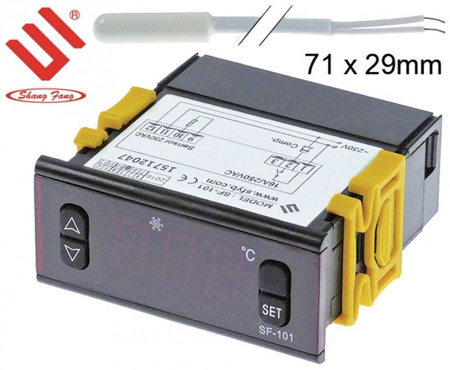 controler digital SHANGFANG tip SF-101 dimensiuni de montaj 71x29mm 230V tensiune AC NTC