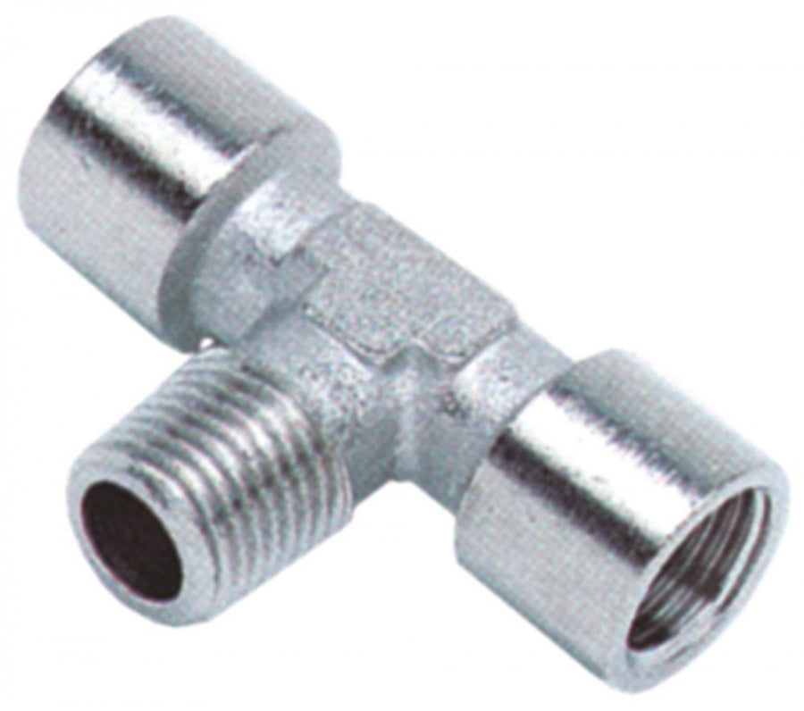 Racord T cu 2 filete int 1/8" + si 1 filet ext 1/8", din alama nichelata - 520808