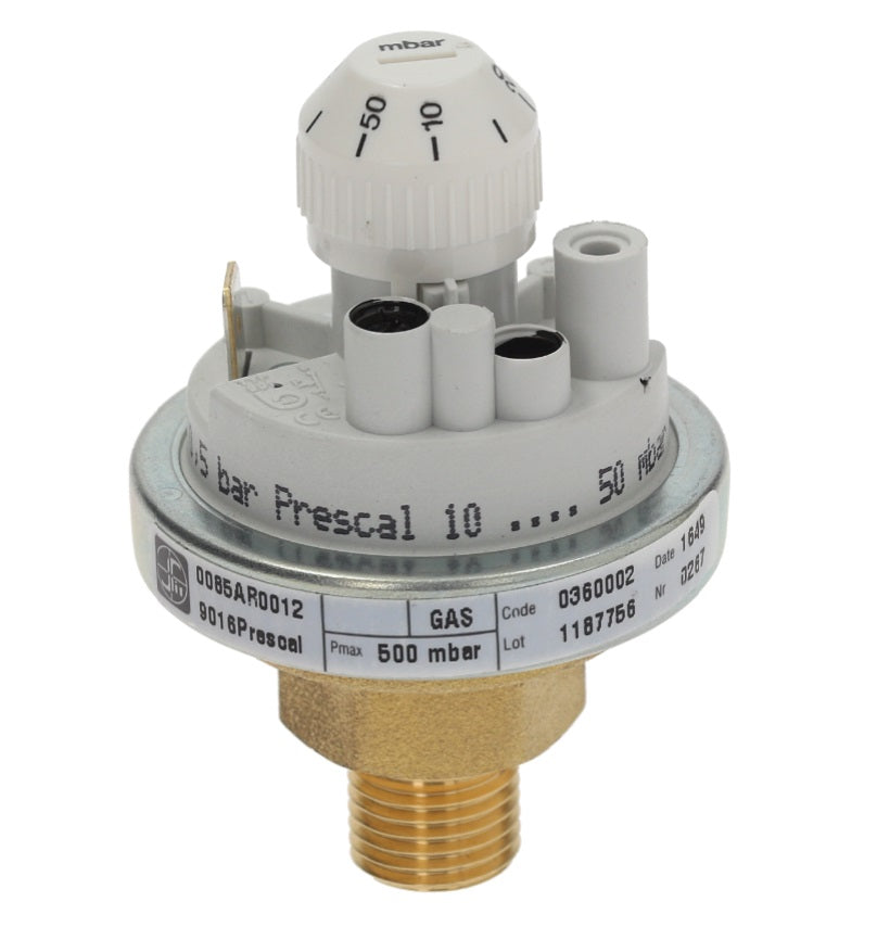 Presostat reglabil 10-50mbar, diferential 3 mbar, ø 45mm, contact 16(4)A, 250V, t. max. 85°C, filet 1/4" - 541051
