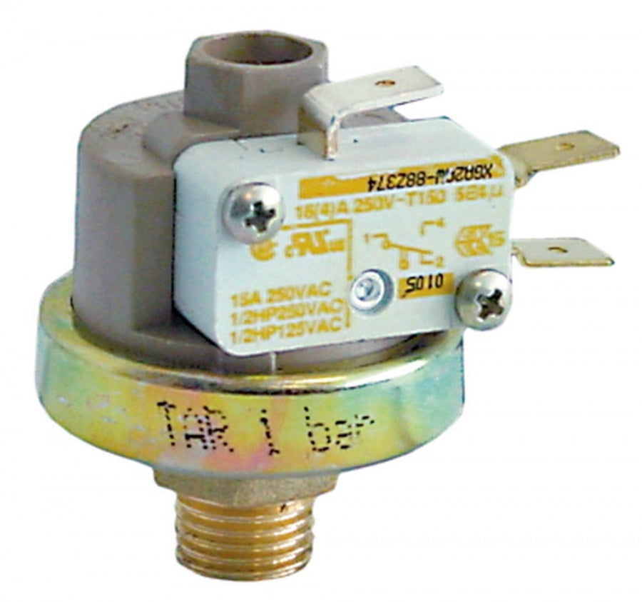 Presostat cu micro intrerupator, reglabil 1-2,5 bari, setat la 1,0 bari, contact 16 A, 250 V, filet racord 1/4" - 541152