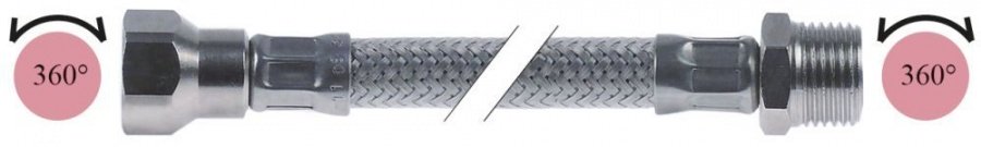 Furtun dus Inox L 1200 mm, racorduri 1/2", rotativ, cu armatura flexibila, ø  nominal 10 mm - 542021