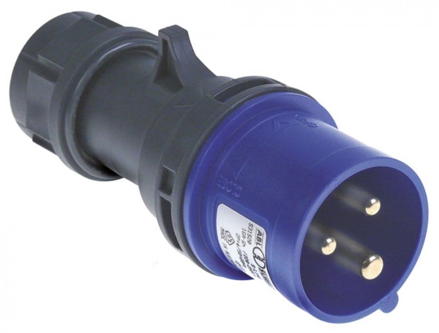 Stecher CEE albastru max. 16 A, 230 V, cu 3 borne P+N+E, IP44, pentru cablu 1,0-2,5 mm² - 550209