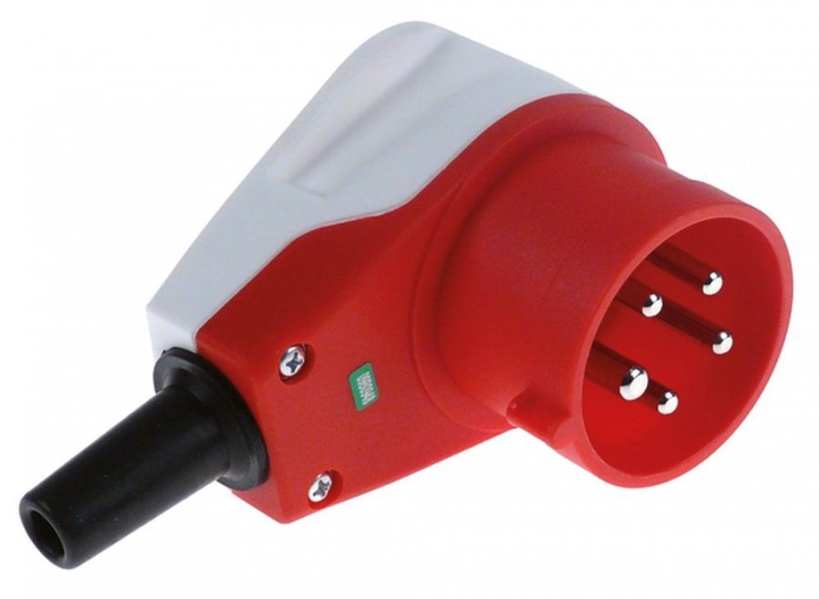 Ștecăr trifazic unghiular CEE roșu, cu 5 borne, max. 16 A, 400 V, IP44, pentru fire 1,0-2,5 mm² - 550214