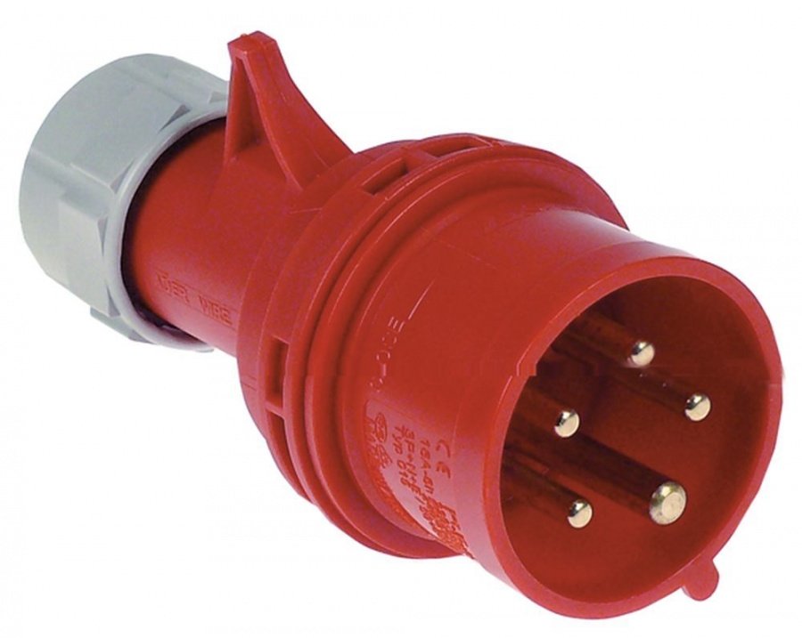 Ștecher trifazic CEE roșu, max. 16 A, 400 V, cu 5 borne 3P+N+E, IP44, pentru cablu 1,0-2,5 mm², cu inversie faze  - 550267