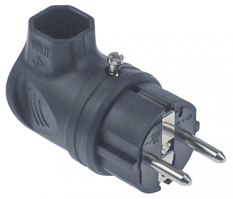 Ștecher unghiular CEE7/7 tip E+F, max. 16 A, 240 V, borne P+N+E, IP44, pentru fir 2,5 mm² - 550664
