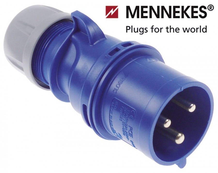 Ștecher CEE albastru max. 32 A, 230 V, cu 3 borne P+N+E, IP44, pentru cablu 2,5-6,0 mm² - 551219