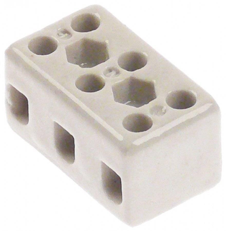 Porcelain terminal block 3-pole 2,5mm² max. 32A max 250V 39x23mm hole distance 14mm 5 pcs - 555113