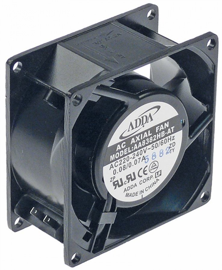 Ventilator axial 14/13,5 W, 230 V, patrat 80 x 80 mm, H 38 mm, rulment cu bile, conectare cu cablu - 601081