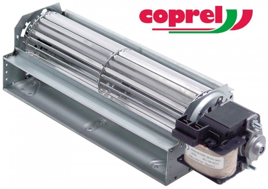 Ventilator tangential cu tambur, lungime 240 mm, tambur ø 60 mm, pozitie motor dreapta, 230 V, 50 Hz, 40 W, frigorifice - Cod 601106