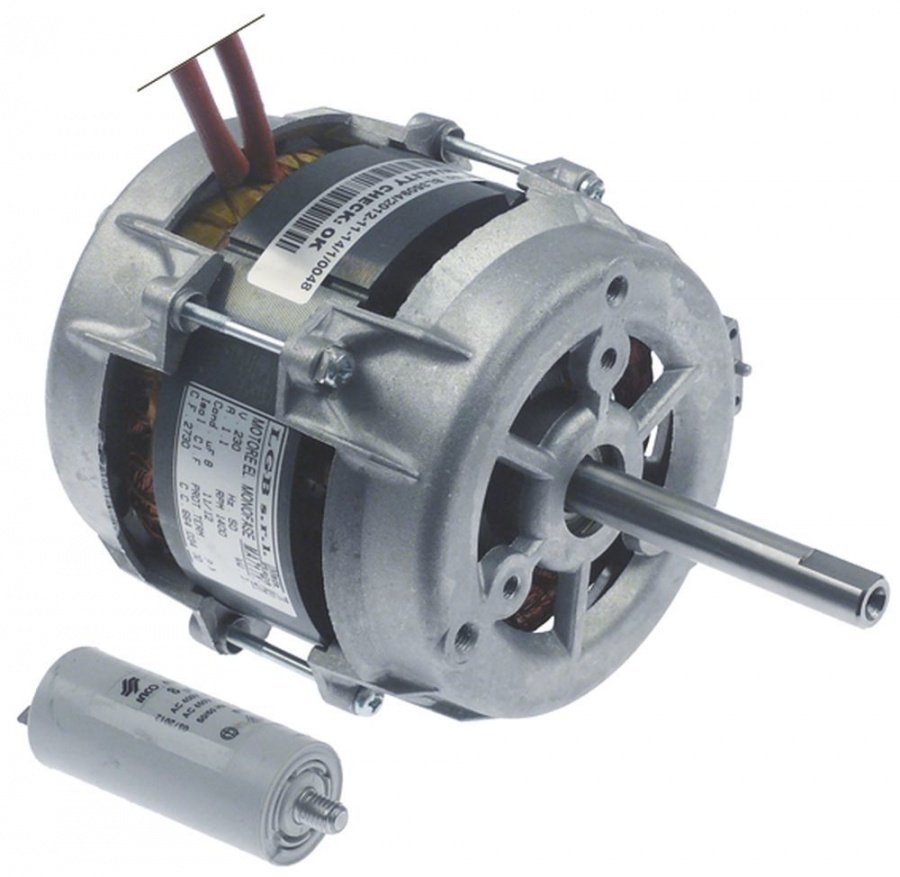 Motor pentru ventilator de aer cald, 230 V, faze 1, 50 Hz, 0,25 kW, 2800 rpm, viteze 1, L1 120 mm L2 77 mm, D1 ø 12 mm, 1,2 A, LGB - Cod 601178