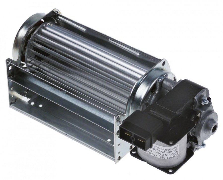 Ventilator tangential cu tambur, lungime 120 mm, tambur ø 45 mm, pozitie motor dreapta, 230 V, 50 Hz, 17 W, universal - Cod  601454