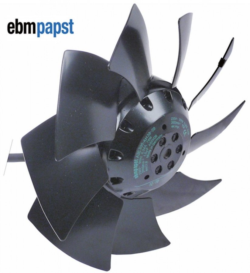Ventilator ebm-papst A2E200-AH38-01, 78W, 230V, 2600 rpm, elice ø 200mm, cu 9 palete, cablu 450mm