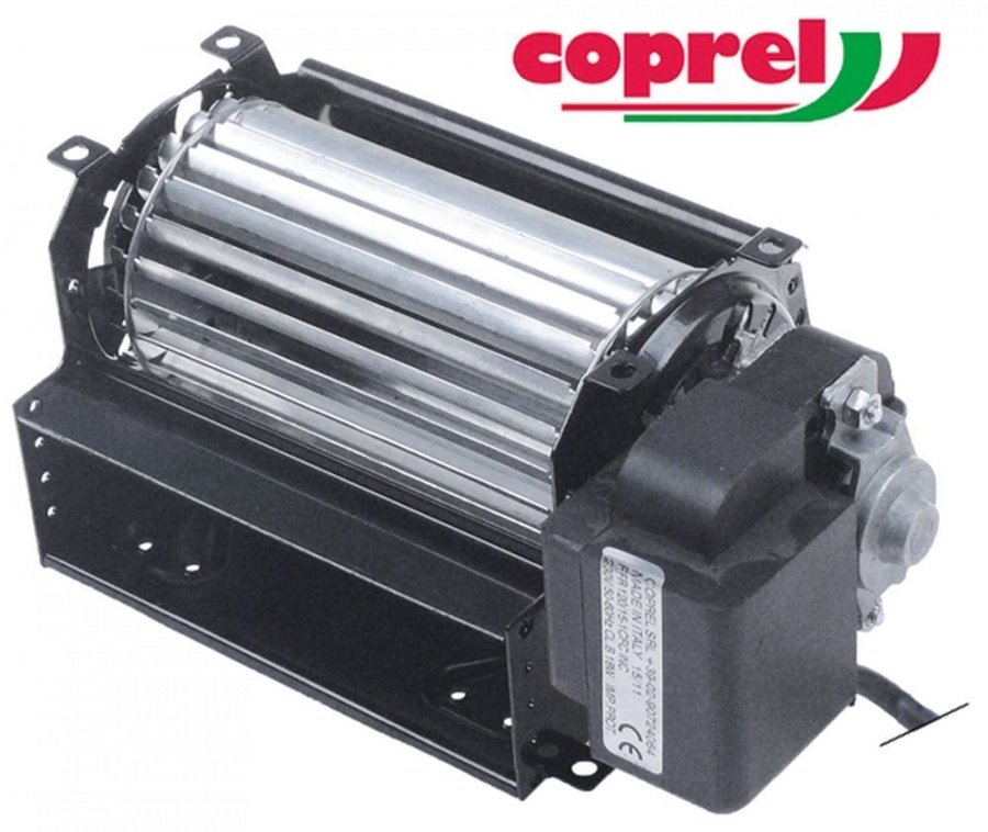 Ventilator tangential cu tambur, lungime 120 mm, tambur ø 60 mm, pozitie motor dreapta, 230 V, 50 Hz, 19 W, frigorifice - Cod 601637