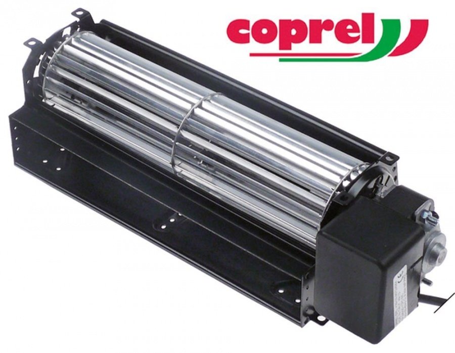 Ventilator tangential cu tambur, lungime 240 mm, tambur ø 60 mm, pozitie motor dreapta, 230 V, 50 Hz, 25 W, frigorifice - Cod 601638