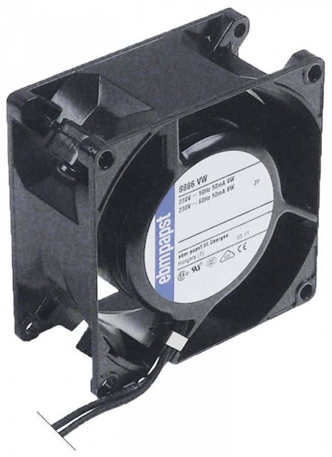 axial fan L 80mm W 80mm H 38mm 230V AC 50/60Hz 9W connection cable manuf. no. 8886 VW