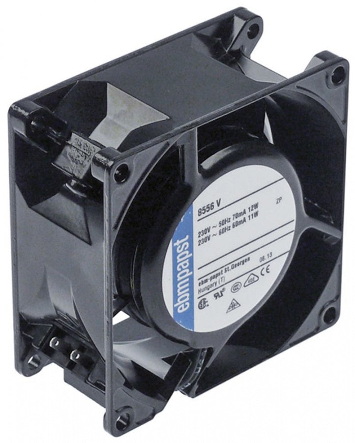 axial fan L 80mm W 80mm H 38mm 230V AC 50/60Hz 12W bearing ball bearing connection male faston 2,8mm