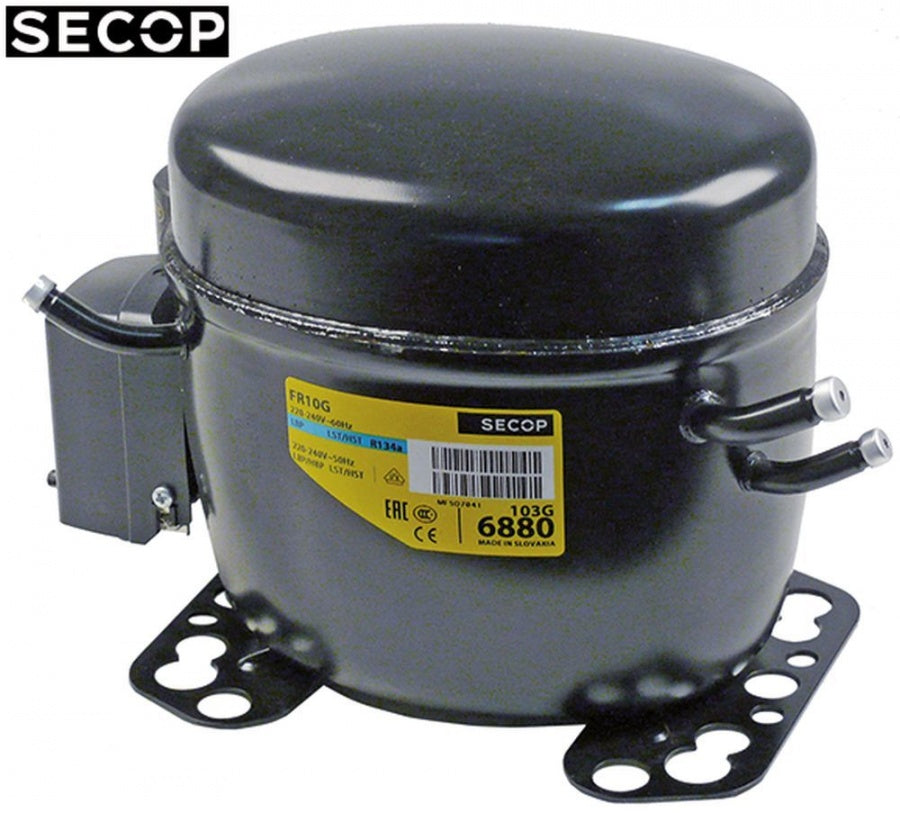 Compresor ermetic FR10G, refrigerant R134a, 230V, 50Hz, motor tip RSIR/CSIR, 1/3 HP, 275W, cilindree 9,05 cm³, 10,6 kg - 605054