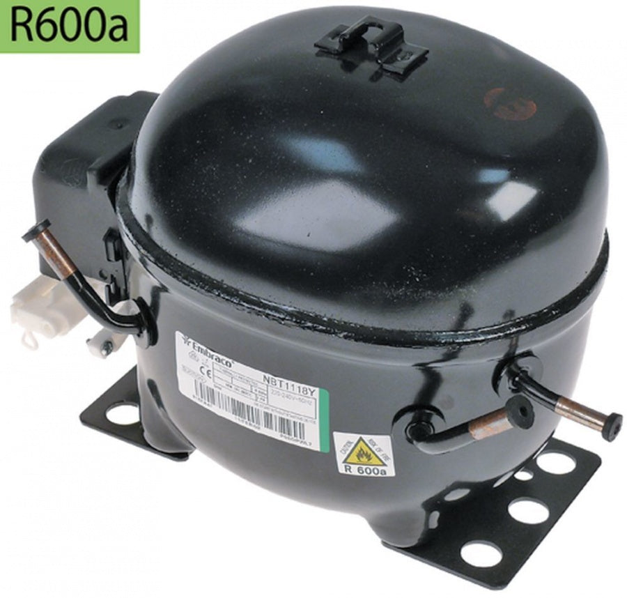 compressor coolant R600a type NBT1118Y 230V 50Hz LBP fully hermetic 10,8kg 1/4HP power input 185W