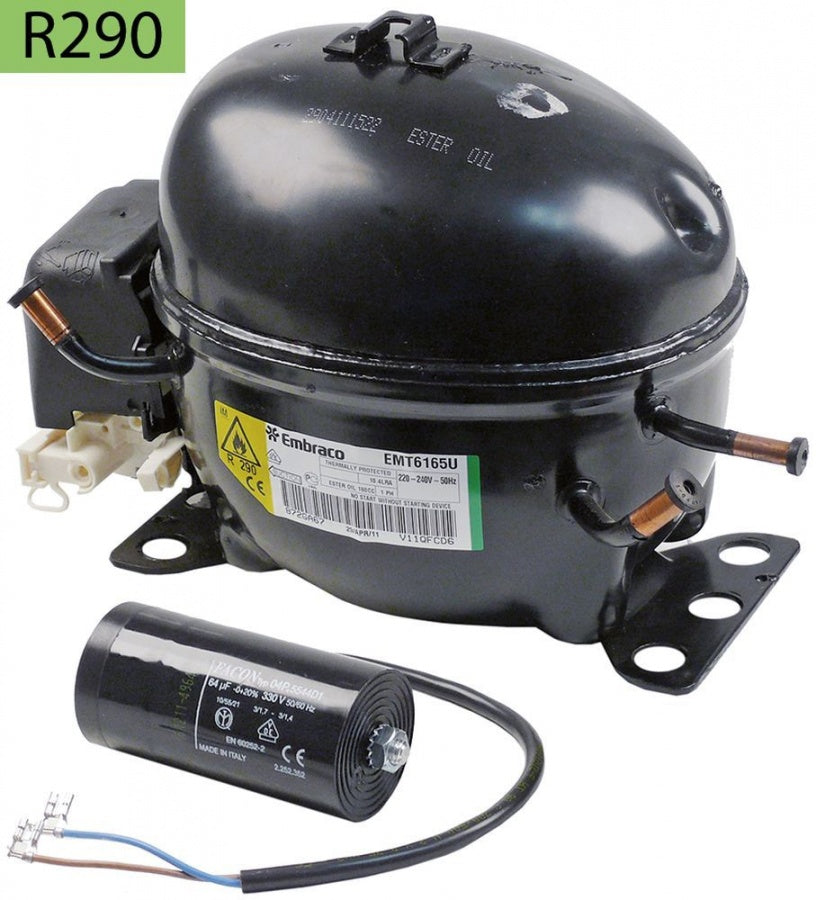 compressor coolant R290 type EMT6165U 220/240V 50 Hz HBP 7,8 kg 1/3HP power input 840 W