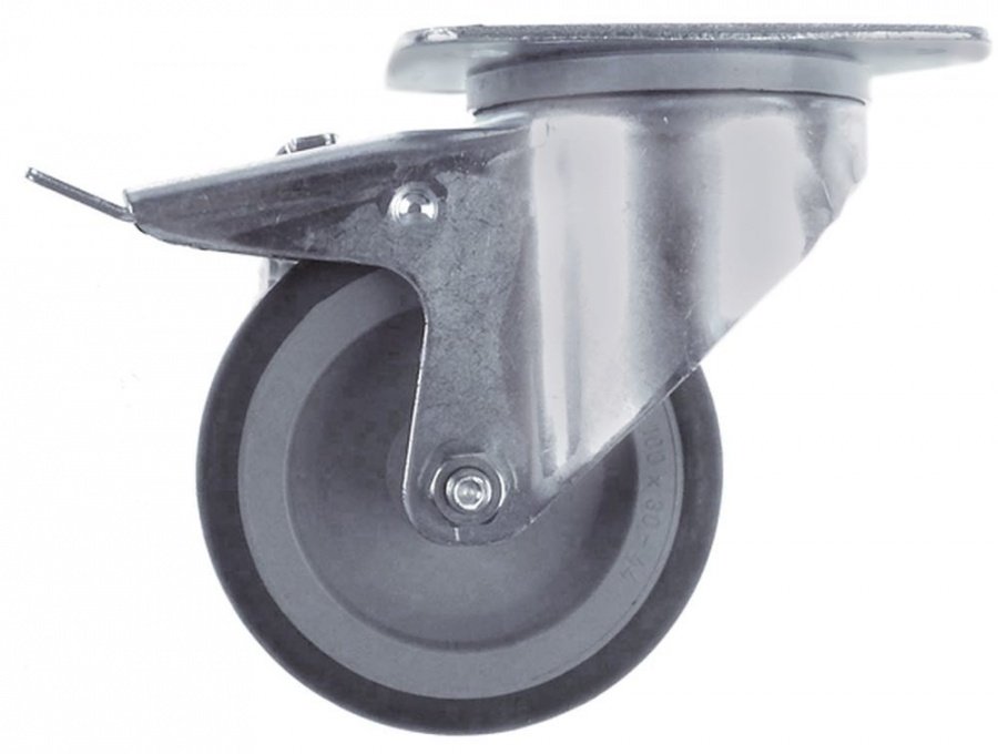 Swivel castor with swivel brake ø 100mm plate fixing housing zinc-plated sheet steel - 700213