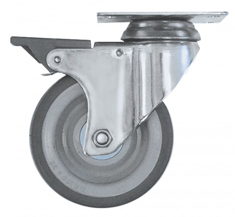 Swivel castor plate fixing hole distance 70x50mm H 132mm with swivel brake ø 100mm wheel width 30mm - 700218